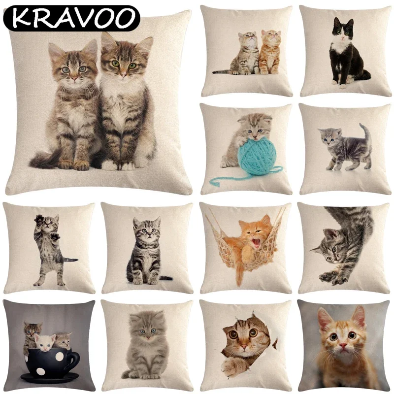 

Cute Cat Sofa Decorative Cotton Linen Cushion Cover Pillow Pillowcase 45*45 Home Decor Pillowcover Decorative Throw Pillows