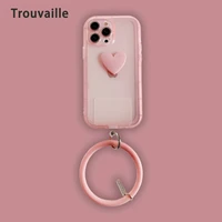 trouvaille candy color phone case for iphone 13 12 11 pro max x xr xs max case wrist ring removable transparent lanyard strap