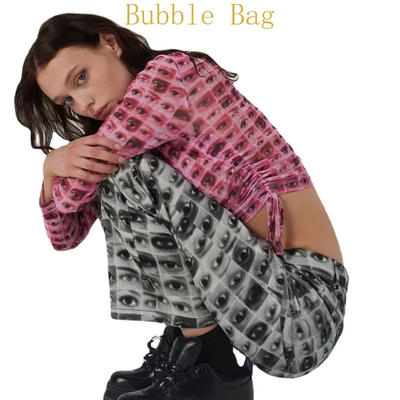 Pants Female Ins High Street Eye Full of Pattern Printed Straight Pants Design Sense Niche Wide Leg Pants Female Y2k