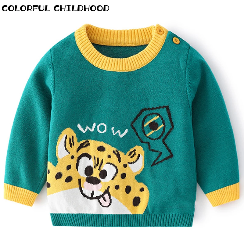 

Colorful Childhood Boy Year's Sweater Autumn Winter children's Cartoon Tiger Baby Round Neck Sweater Pullover Cotton Top BD043