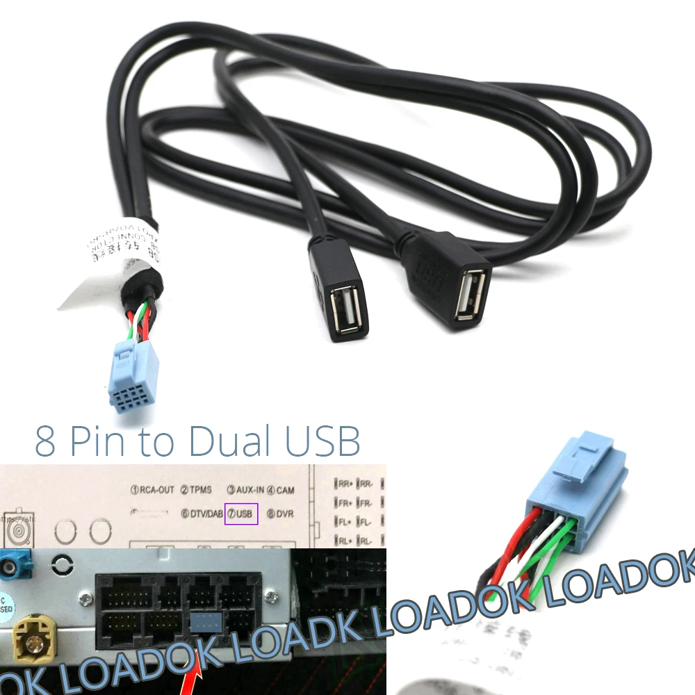Фото Автомобильный Android-радиоприемник, 6, 8, 10 контактов, USB-разъем, двойной USB-кабель, адаптер для головного устройства Android, радио-навигация, мульти... №3