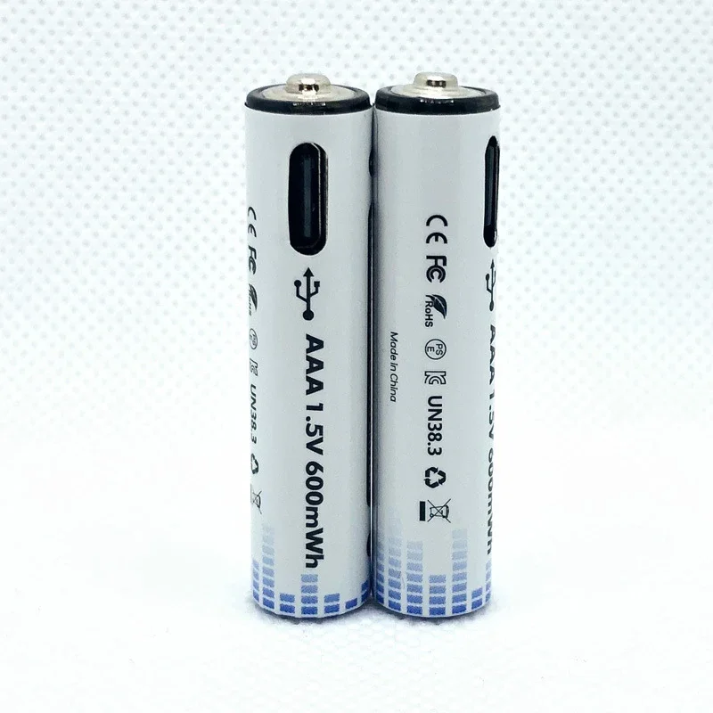 Фото Аккумуляторная литиевая батарея AAA 600 мАч с USB-зарядкой для светодиодных фонарей, игрушек, камер, микрофонов №3