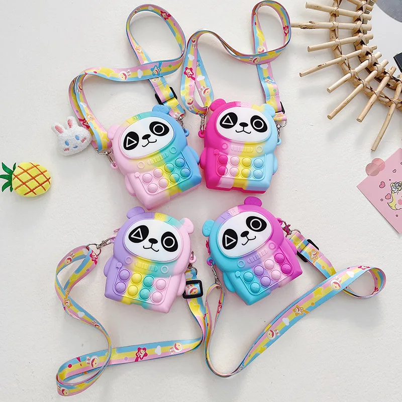 

Panda Shoulder Bag Squishy Push Bubbles Coin Purse Kawaii decompression Sensory Toys Stress Relieve Autism Squeeze Toys for Kids