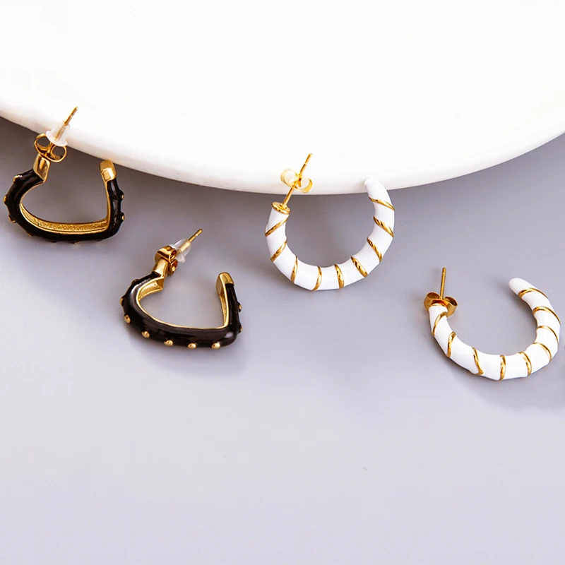 

Euramerican Dropping Oil Dangle Earrings for Women Girls Fashion White Stripe Black Love Stainless Steel Earrings Jewelry GIfts
