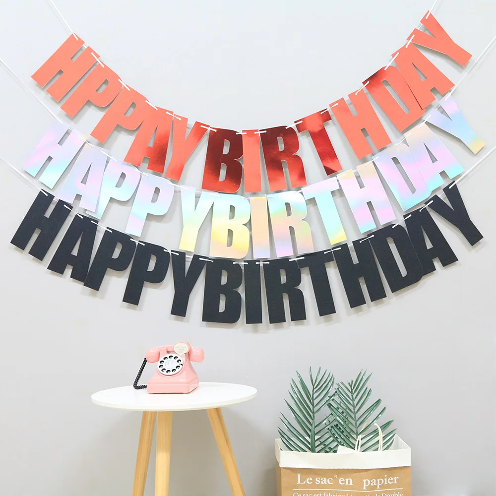 

New Creative Trending Ins Laser Birthday Pulling Banner Decorative Party Supplies Letter Happy Birthday Banner Bunting