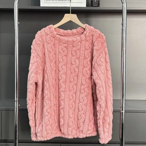 Женский коралловый бархатный флисовый свитшот Y2K