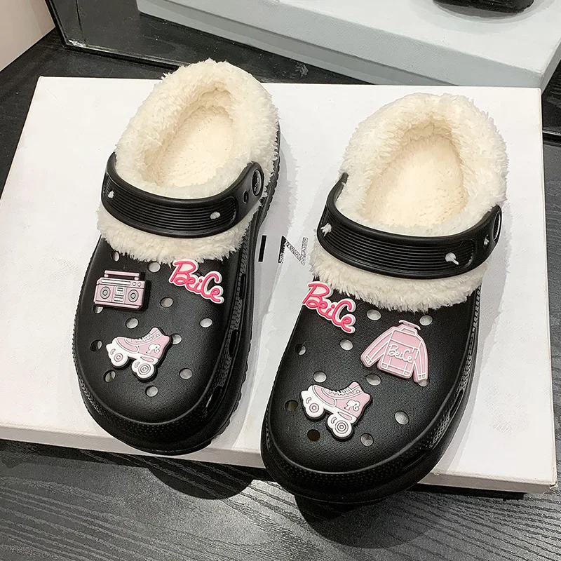 Женские садовые мюли из ЭВА теплые тапки симпатичная обувь с хлопковой