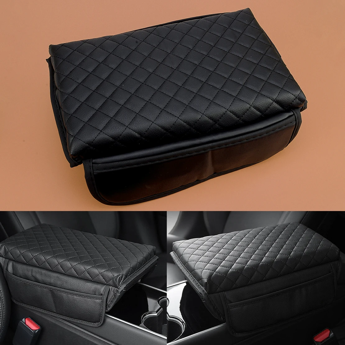 

Black Universal Car Armrest Pad Protector Center Console Box Cushion Cover With Both Side Storage Bag Waterproof