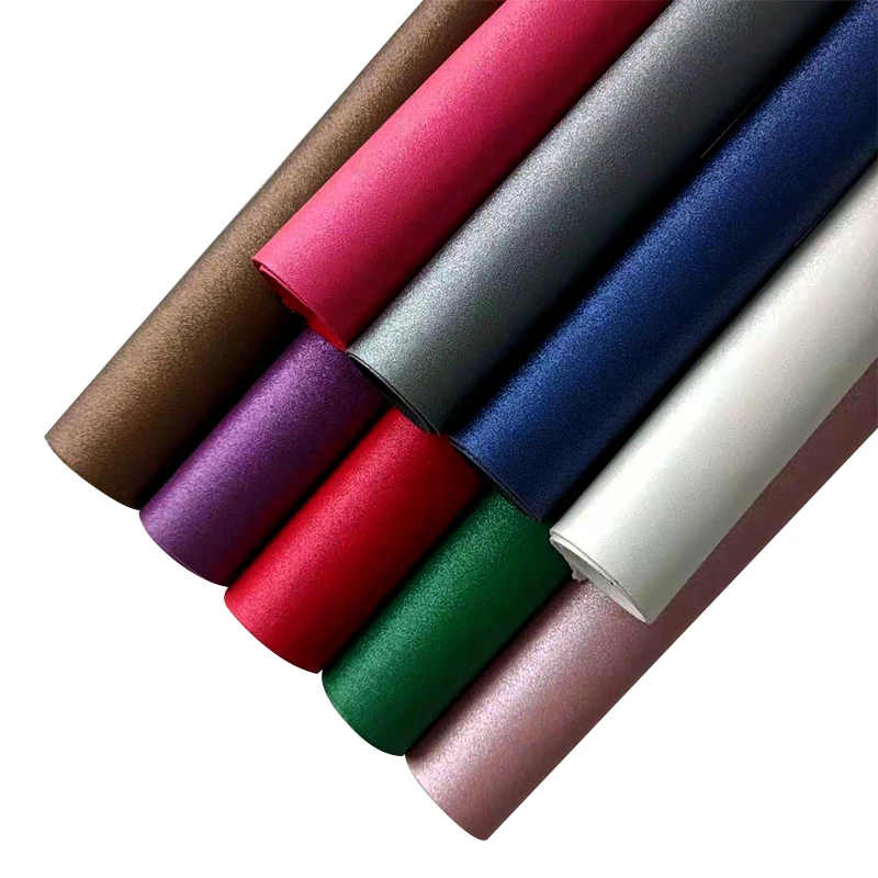

Fine Glitter Shimmer Faux Leather Sheets Candy Solid Color Synthetic Leather Vinyl Fabric for DIY Earrings Hair Bows Keychains