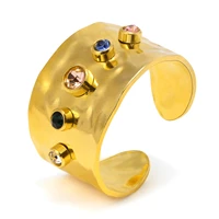 cool rock 13 5mm wide rings for women gold tone stainless steel finger bands with colorful cz stoneceremony party jewelry