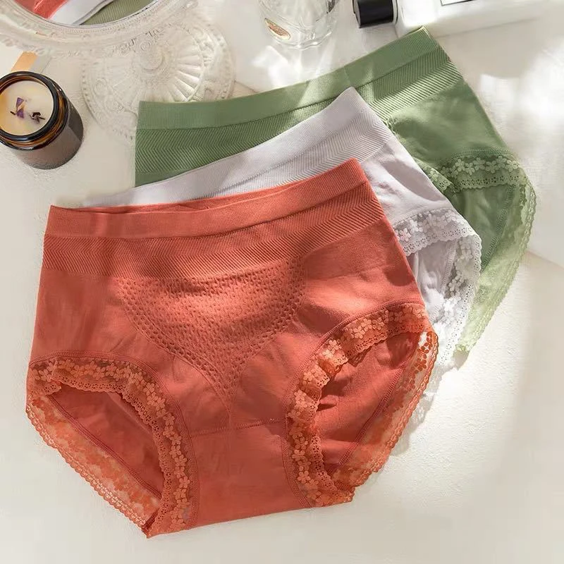 

3PCS / Sexy Lace Panties Women's Underwear Panty Girls Med High Waist Seamless Briefs Underpants Female Sexy Lingerie