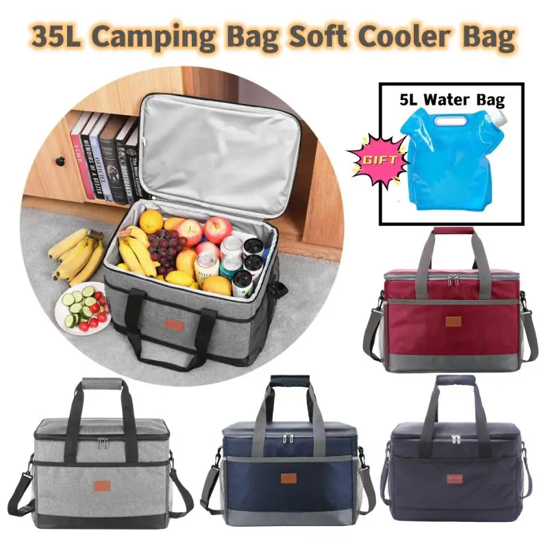 

35L Soft Cooler Bag with Hard Liner Large Insulated Picnic Lunch Bag Box Cooling Bag for Camping BBQ Family Outdoor Activities