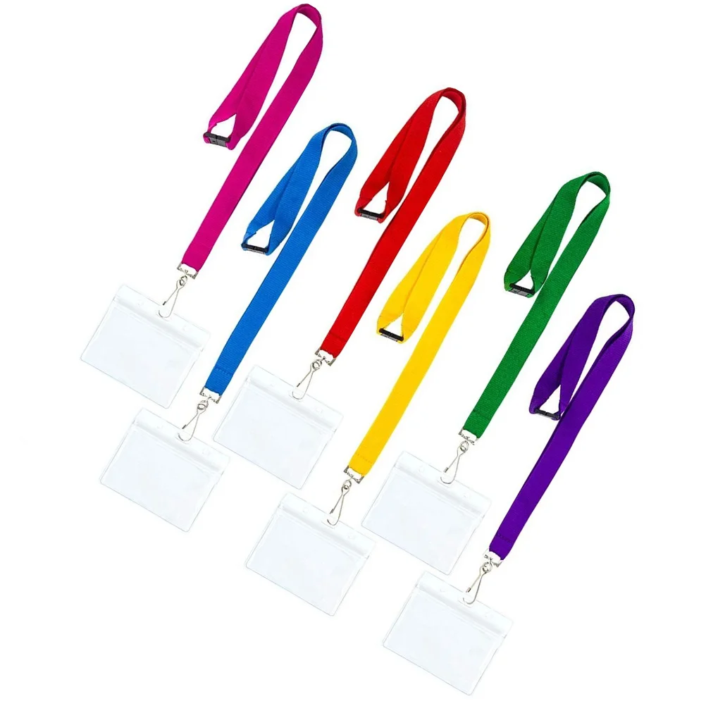 

6 Pcs Coloured Card Small Sleeves Lanyards Badge Holder Clear Cards Neck Name Tag Cotton Rope
