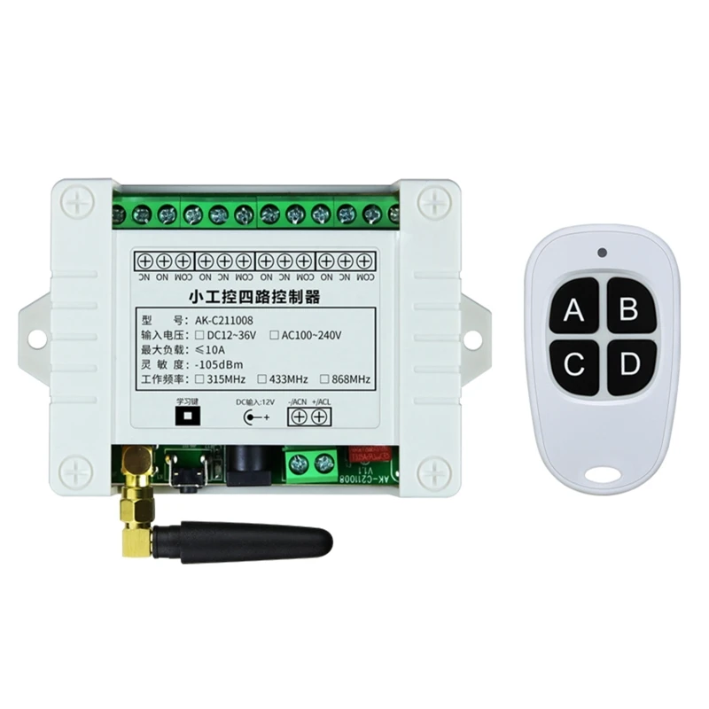 

Remote Control 433Mhz AC110V 220V 230V 10A 4CH Receiver & Transmitter RF Remote
