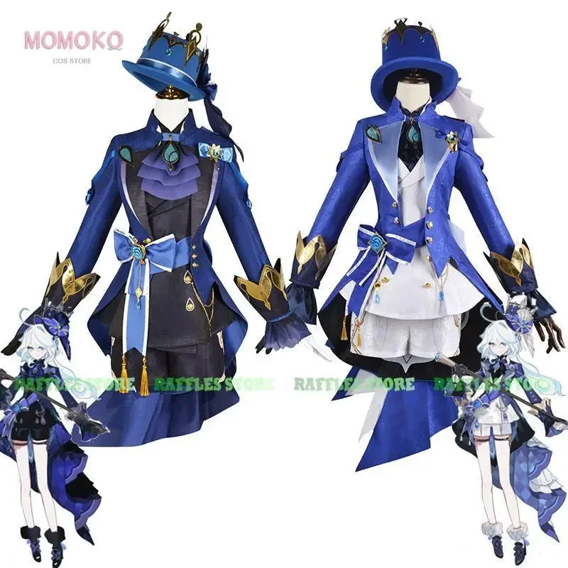 Женский костюм для косплея Furina парик шляпа Genshin Impact аниме черные фокалоры одежда