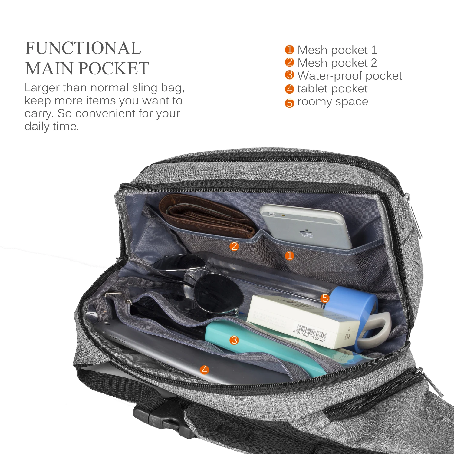 Casual Multi-functional Sling Bag Messenger Bag Crossbody Bag Shoulder Hiking Outdoors Bag For Men/Women,Gray