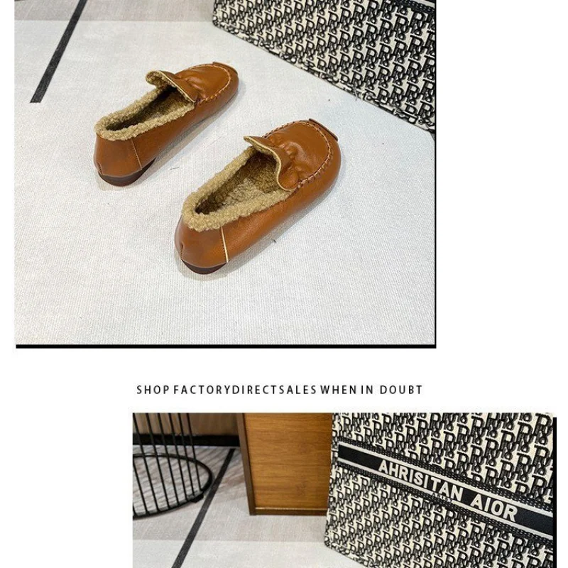 Slip on Shoes for Women Shallow Mouth All-Match Loafers Fur Round Toe Casual Female Sneakers Slip-on New Moccasin Driving