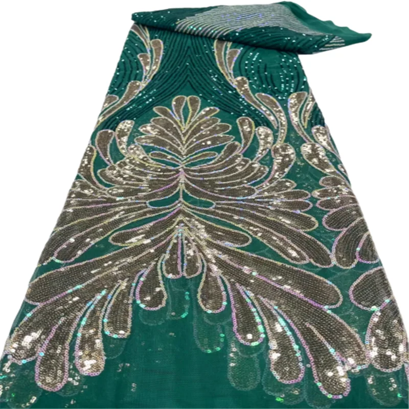

Высококачественная африканская кружевная ткань 2023, зеленая французская сетчатая ткань с блестками, швейная вышитая кружевная тюль, нигерийская кружевная ткань 5Y J99-