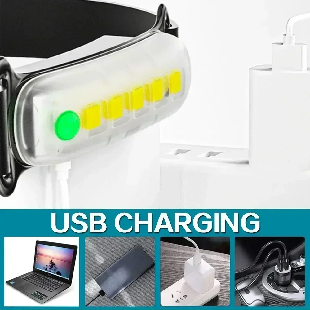 Яркий светодиодный налобный фонарь COB USB перезаряжаемый фонарик для прогулок на