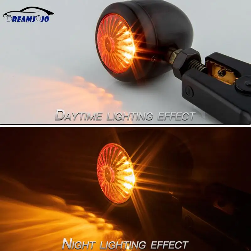 

2PCS Metal Retro Motorcycle Turn Signal 12V Indicator Light Black Chrome Bullet Running Lights Amber Blinkers Universal