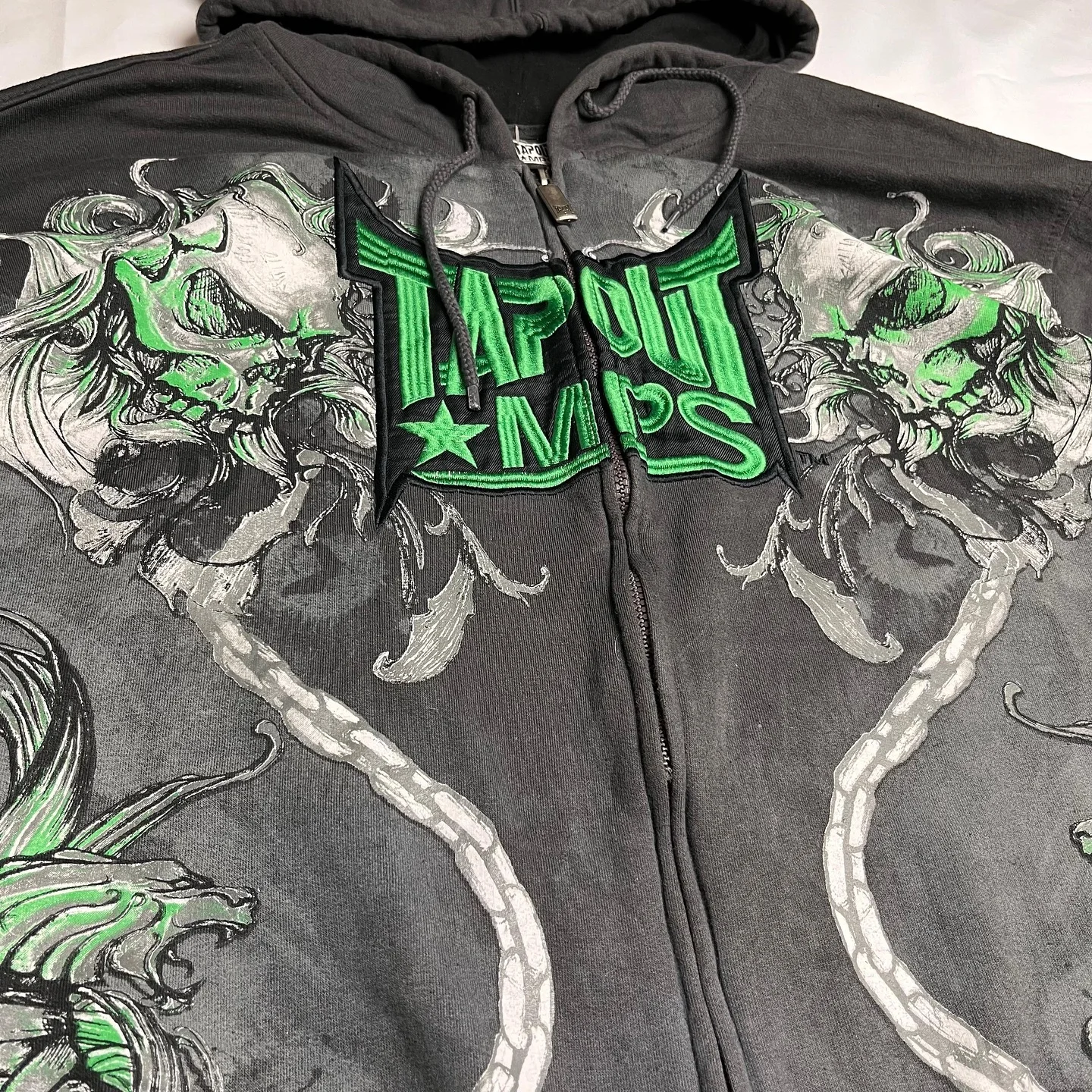 Y2k толстовка женская хип-хоп зеленый Tapout графические толстовки на молнии мужские