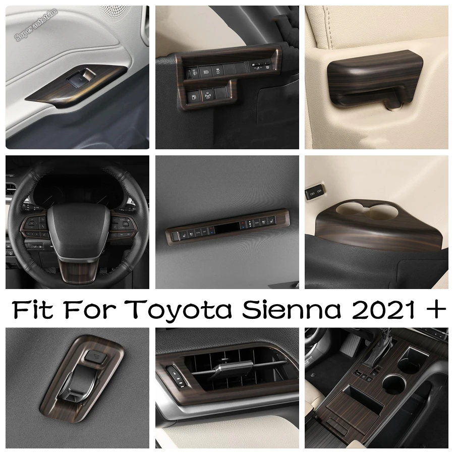 Panel de cambio de marchas para Toyota Sienna, soporte de vaso de agua, marco de ventilación de aire CA, cubierta embellecedora de grano de madera, accesorios interiores completos, 2021, 2022