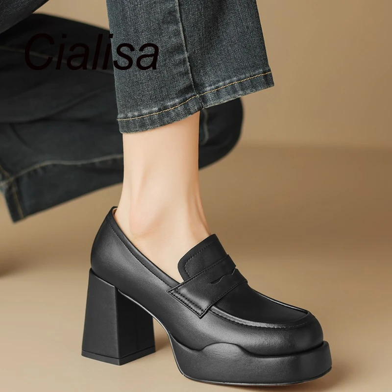 

Женские туфли-лодочки на платформе Cialisa, туфли из натуральной кожи с круглым носком, элегантная повседневная обувь на высоком каблуке, осень 2023