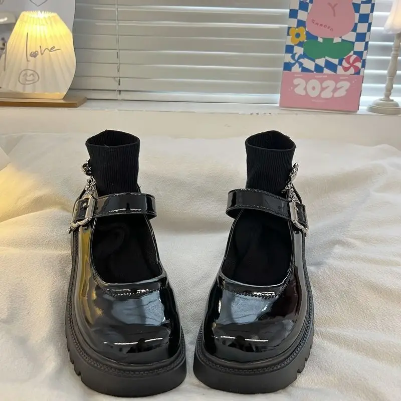 Туфли Мэри Джейн японские кожаные туфли женские весенне-летние на толстой