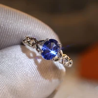 2022 luxury deep blue wedding ring classic simple 4 claws zircon stone high quality women ring engagement party female jewelry