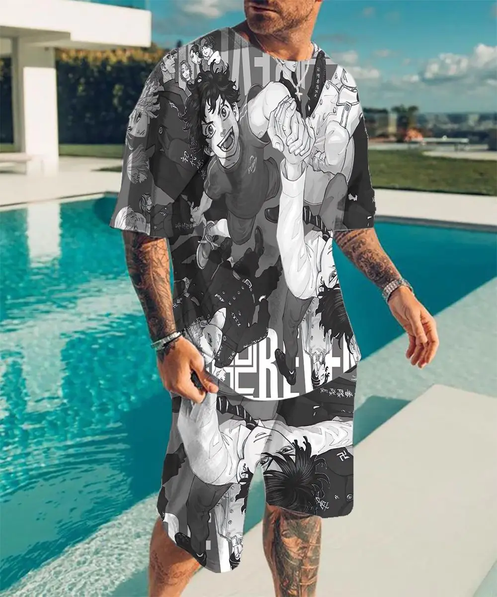 

Футболка с цифровым 3D принтом, Модный повседневный комплект из двух предметов, футболка с коротким рукавом в европейском и американском сти...