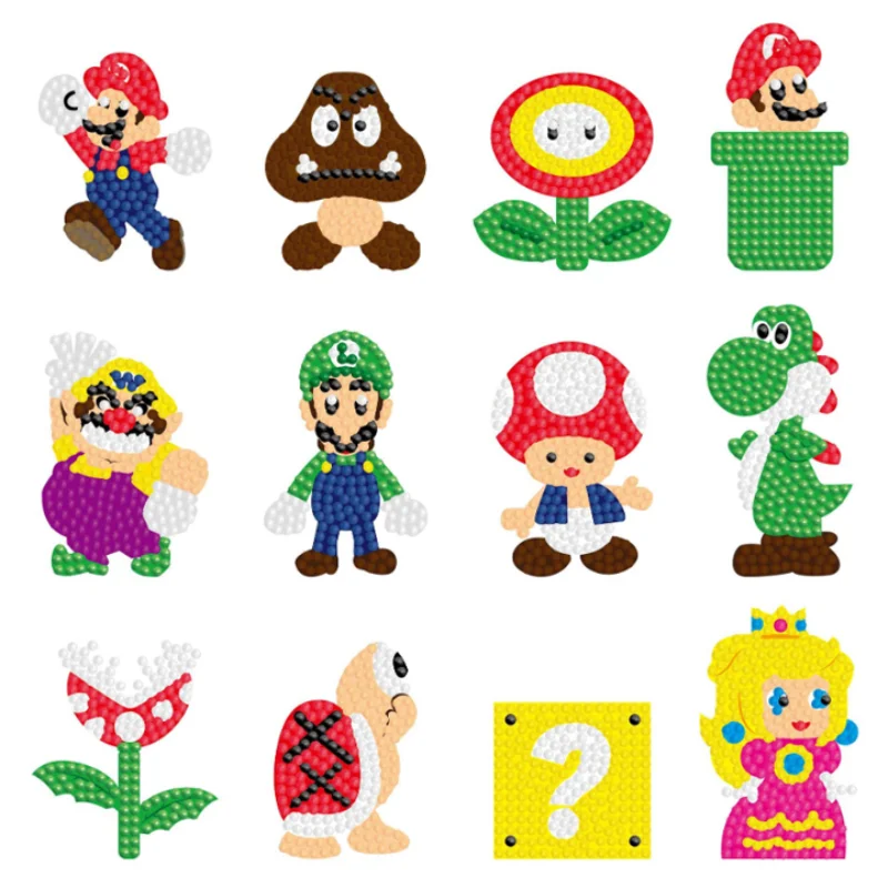 New Super Mario Cartoon Diamond Painting Kit Diy Handmade Stickers Refrigerator Stickers Luigi Peach Decorate Kids Birthday Gift