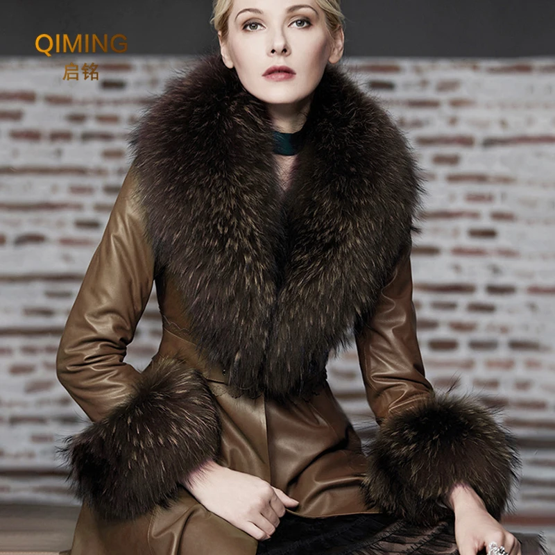 Зимний комплект манжет с воротником из натурального меха енота женский шарф