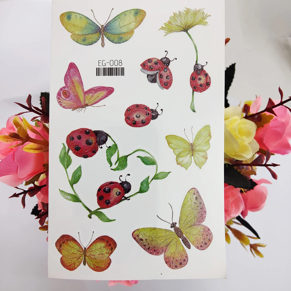 

Милая блестящая Временная тату-наклейка для детей, детская пудра-бабочка, божья коровка, водостойкая тату, искусство, искусственная татуировка, наклейки