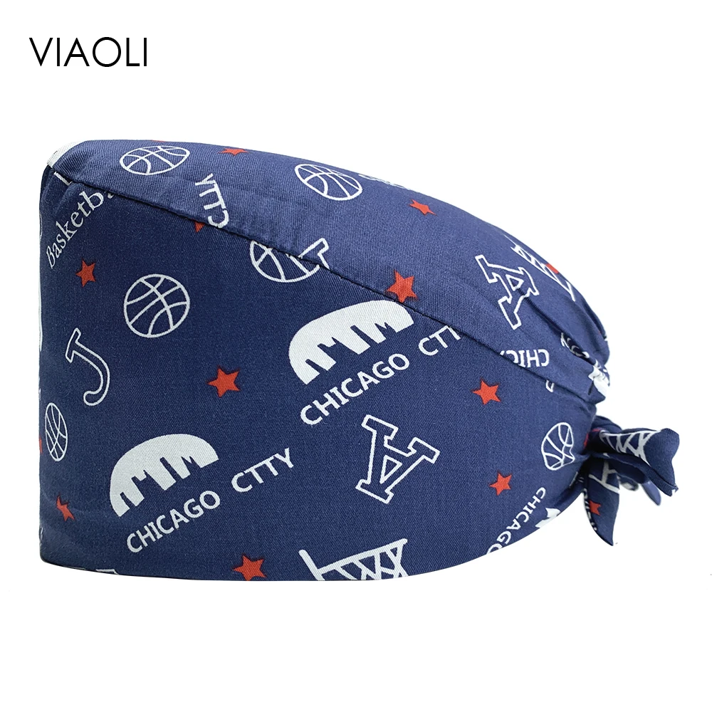 

New Fashion Breathable Scrub Cap Printed Dental Hospital Working Hats Casual Unisex Nurse Work Hat for Home Worker Scrub Hats