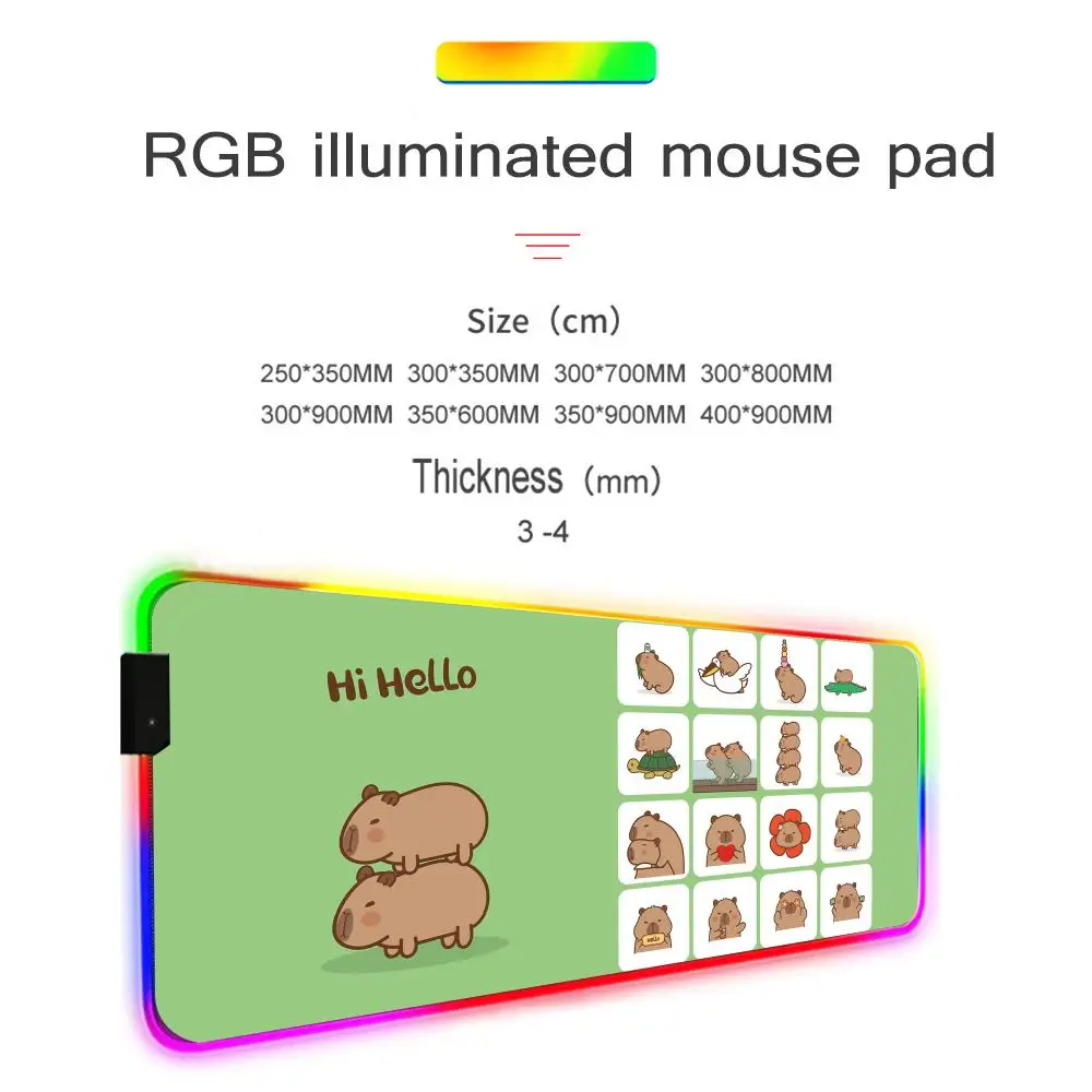 Милый коврик для мыши с капибарой геймерский настольный RGB-подсветкой