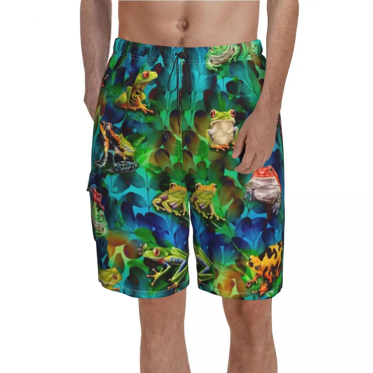 

Colorful Frog Art Board Shorts Trenky Cute Frogs Trending Animal Design Board Short Pants Men Elastic Waist Swimming Trunks