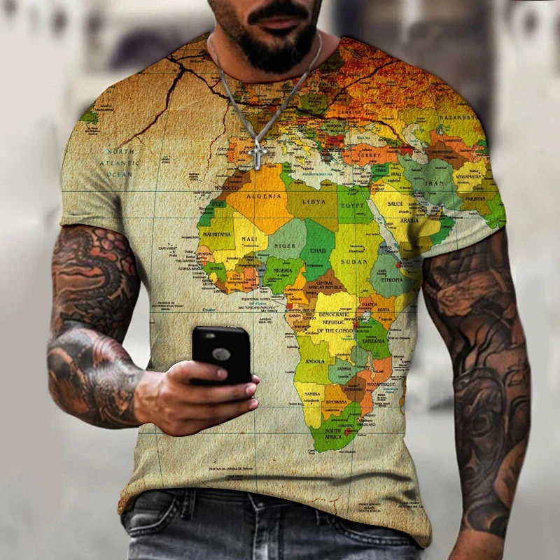 

New Men's T-shirts 3D World Map Graphic T-shirt Everyday Casual Tops Summer Fashion Short Sleeve High Street O-Neck Streetwear