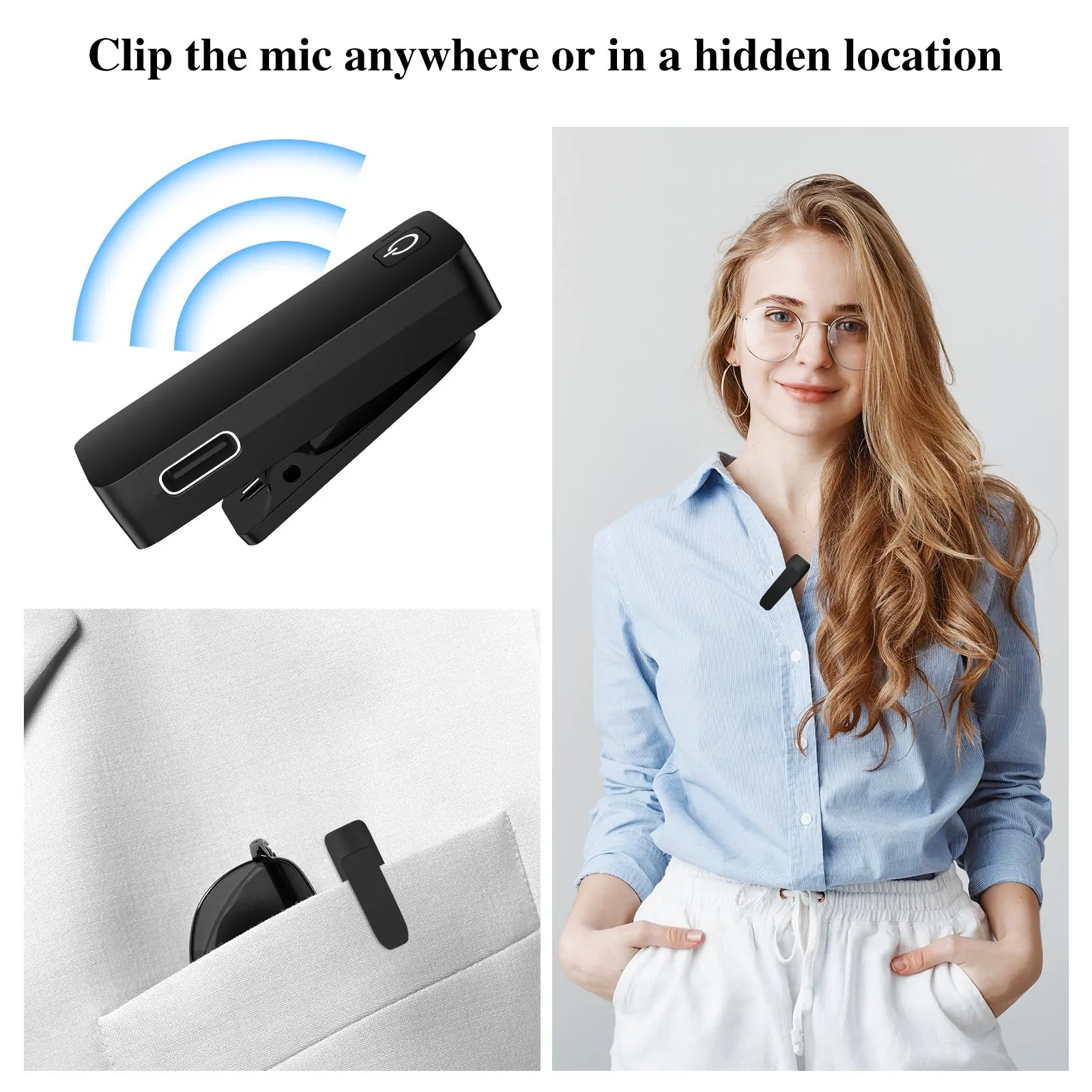 Wireless Microphone,8H Lavalier Lapel Mini Portable Hidden Microphone for Video Recording,Vlog,YouTube, Interview,Live Stream enlarge