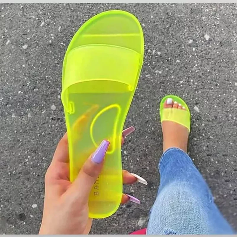 

NEW IN Slippers Women Summer Sandals Candy Colors Transparent Casual Sandals Female Flat Beach Slides Slip On Shoes Zapatos Muje