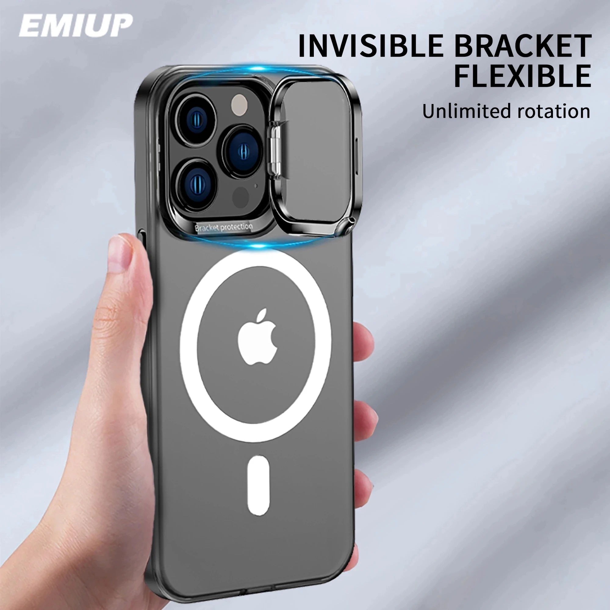New  Magsafe Frosted phone cases for iPhone 14 13 12 Pro Max with Metal Camera Bracket Magnetic iPhone Transparent Bracket Case