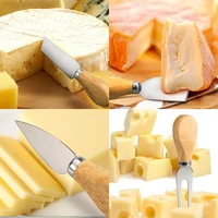 4pcsset stainless steel cheese knives oak handle cheese cutter cheese board butter spatula kitchen cheese tools