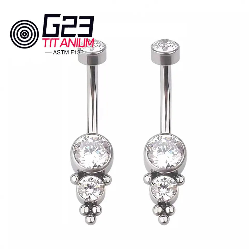 

ASTM F136 Titanium Belly Button Clear Zircon Bezel Piercing 14G Internally Threaded Navel Ring Body Jewelry