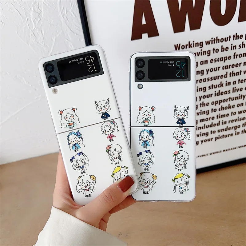 

Cartoon Cute Fruit Pretty Girl Phone Case for Samsung Galaxy Z Flip 3 Z Flip 4 Hard PC Back Cover for ZFlip3 ZFlip4 Case Shell