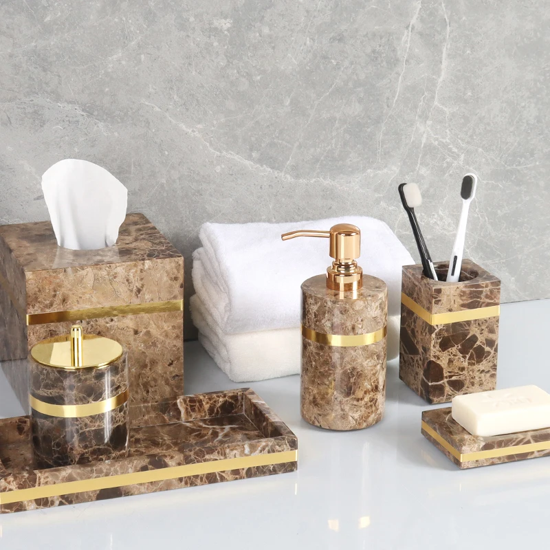 Emperador темный натуральный мрамор аксессуары для ванной комнаты роскошные золотые