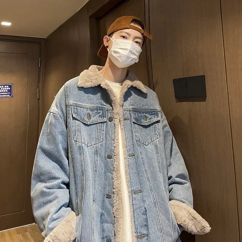 Джинсовая куртка Y2K мужская с бархатной подкладкой модный тренд в стиле ретро