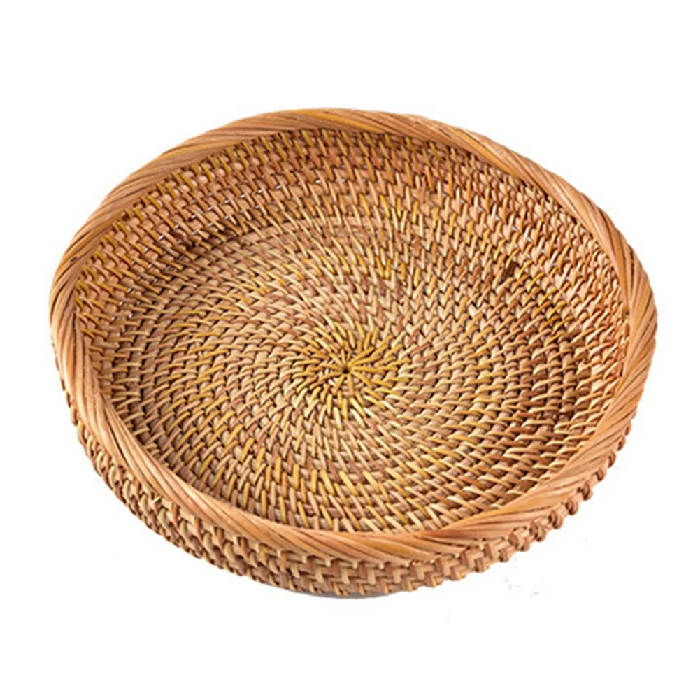 

Плетеная вручную круглая корзина из ротанга для фруктов, плетеный поднос для еды, плетеная стойка для хранения, корзина для овощей, Плетеный лоток для пикника B
