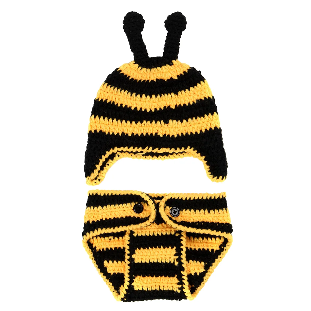 

Newborn Photography Props Crochet Bee Shape Costume Prop Outfits Newborn Photography Clothing Set Baby Photo Props (Black and