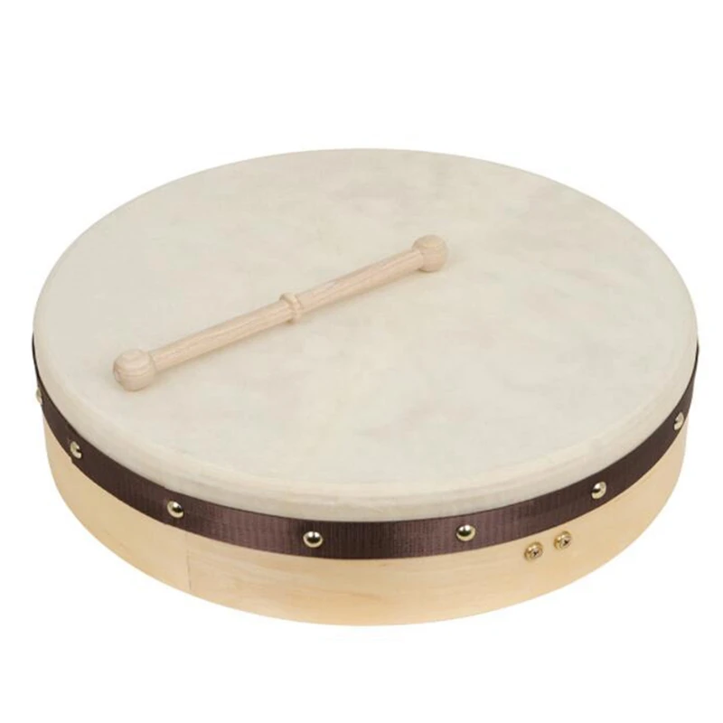 

Music Learner Tamborine Round Percussion Sheepskin Drumhead Wooden Dia Drum Tambourine
