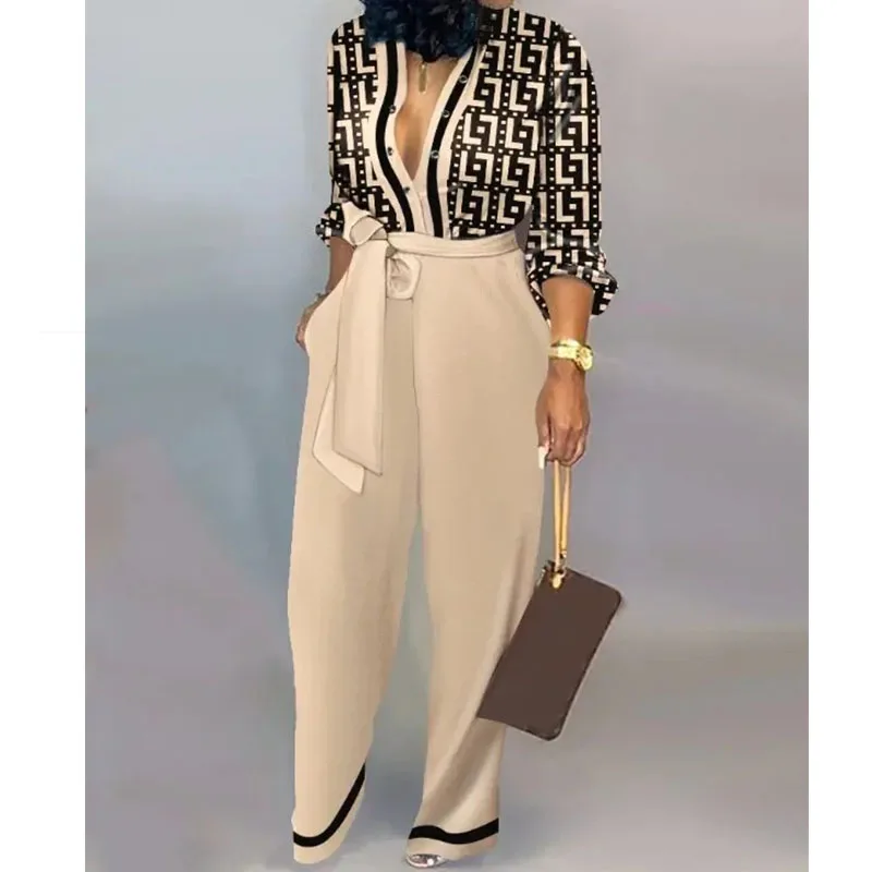

LN Jumpsuit Wanita Longgar Longgar Pinggang Tinggi Kasual Lurus Elegan Jumpsuit Pesta Musim Gugur Musim Dingin Overall Pakaian