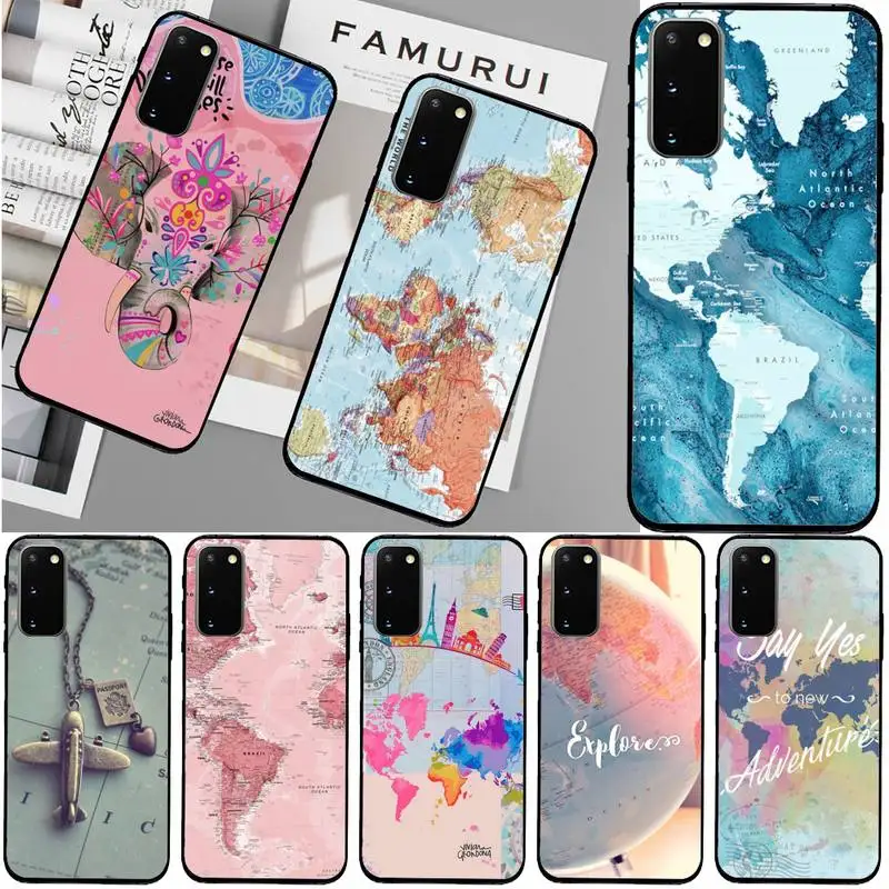 

World Map Phone Case For Samsung Note 8 9 10 20 Case For Note10Pro 10lite 20ultra M20 M31 Funda Case